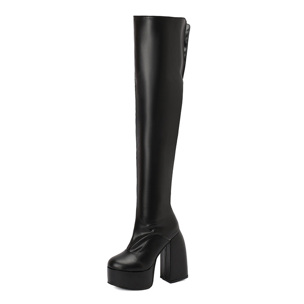 Women's Over-the-Knee Boots - Chunky Heel Platform Boots with Waterproof Design