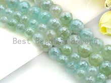 Load image into Gallery viewer, Aqua Blue Agate Attachment Necklace with Large CZ Pave Silver clasp, Pave Diamond Beaded Choker, 18 long, 8mm/10mm beads size, sku#D44