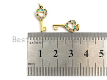 Load image into Gallery viewer, CZ Colorful Micro Pave Heart Shape Key Charm Pendant, Key Sh