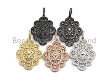 Load image into Gallery viewer, CZ Clear/Black Micro Pave Symmetric Filigree Flower Pendant, Gold/Rose Gold/Silver/Gunmetal plated, 34x45mm, Sku#F787