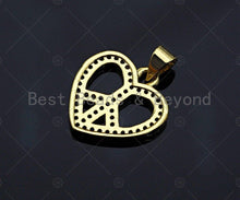 Load image into Gallery viewer, CZ Micro Pave Pearce Heart Charm/Pendant, Heart Charm,Peace heart Pave Pendant, Gold plated heart ,17mm, Sku#LK78