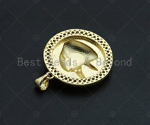 Load image into Gallery viewer, 18K Gold Embossment Wolf Head On Round Coin Shape Pendant, Round Charm, Animal Pave Pendant, Gold plated, 25mm, Sku#LK60