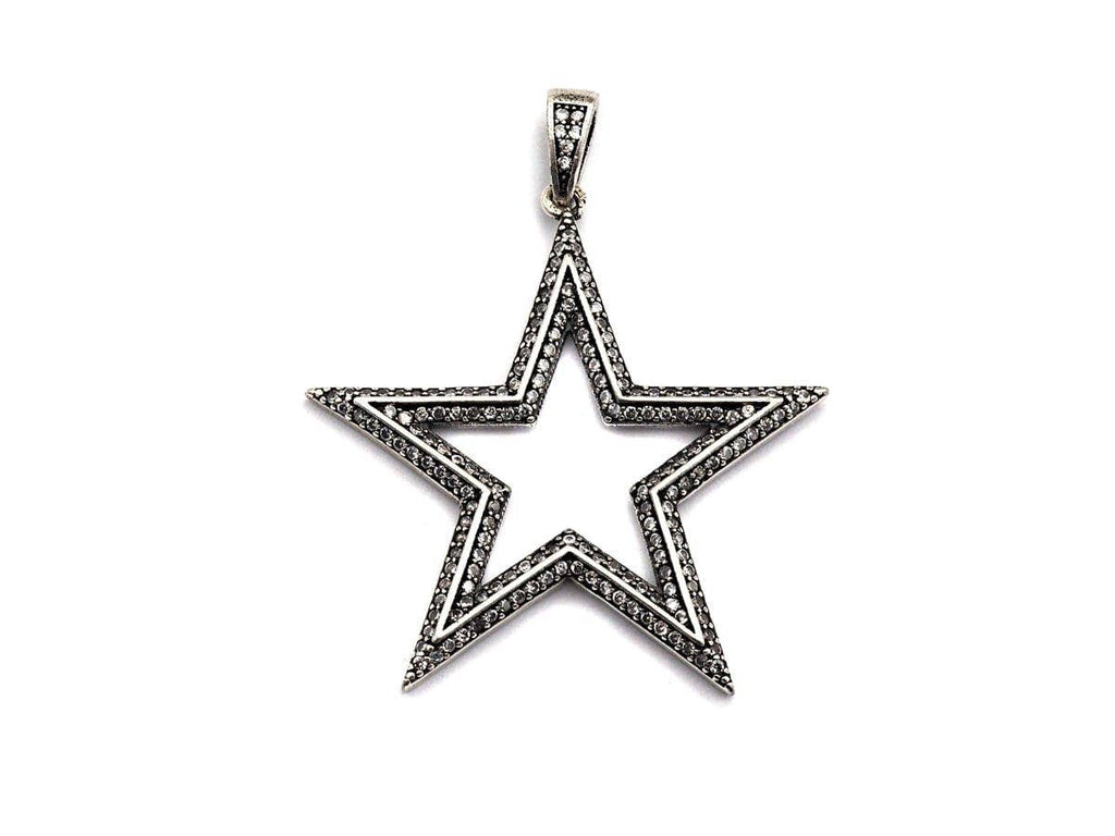 CZ Fully Micro Pave Five Star Pendant, Antique Silver Tone, Clear Cubic Zirconia Big Pave Star Charm Pendant, 39x40mm,sku#F983