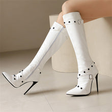 Load image into Gallery viewer, Women's Stiletto Heel Rivet Long Boots - Pointed Toe High Shaft Side Zipper Boots