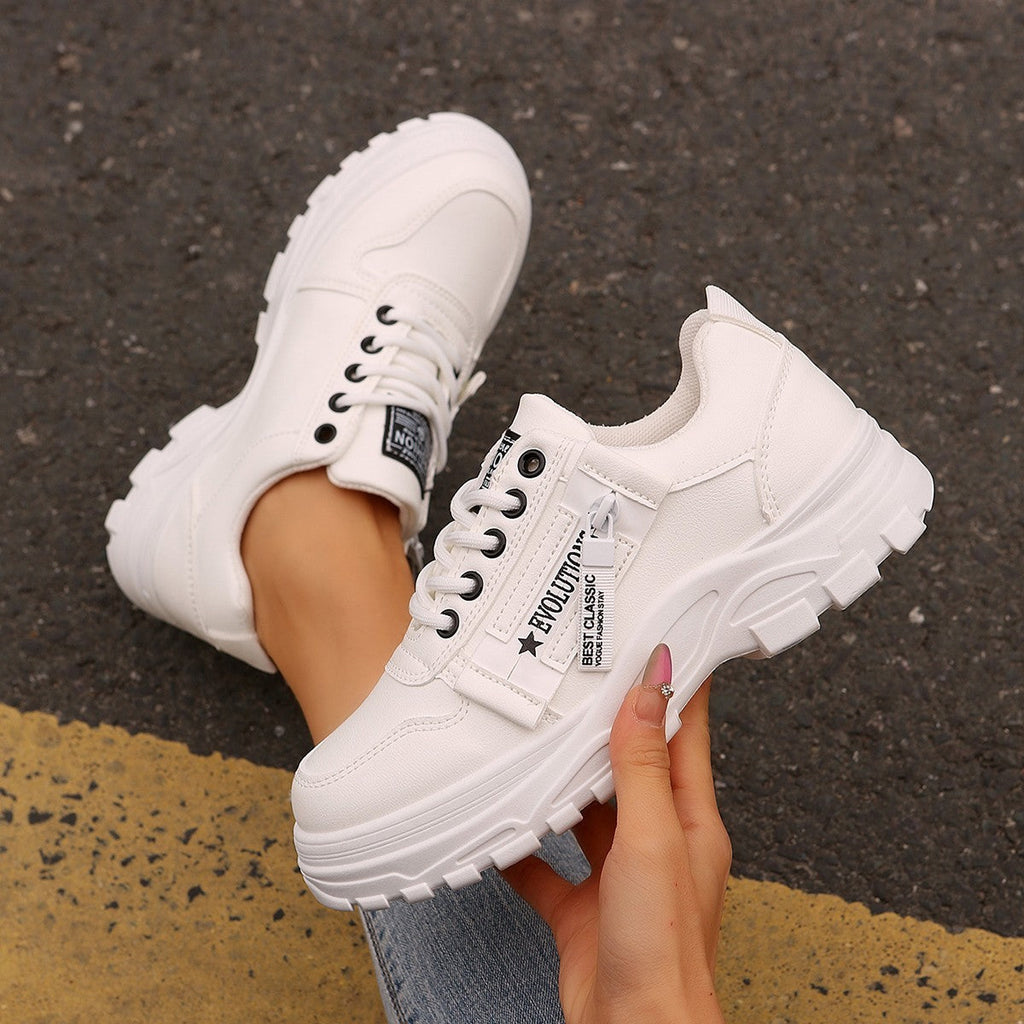 Women's Lace-Up Sneakers with Side Zipper | Thick Sole Round Toe Casual Sports Shoes