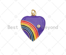 Load image into Gallery viewer, Rainbow Enamel Heart Pendant, Vintage Rainbow Heart Charms, Enamel with CZ Heart Charm, 21x18mm,sku#F1359