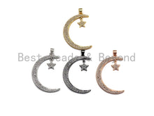 Load image into Gallery viewer, CZ Micro Pave Crescent Moon and Star Pendant ,Gold/Silver/Bl