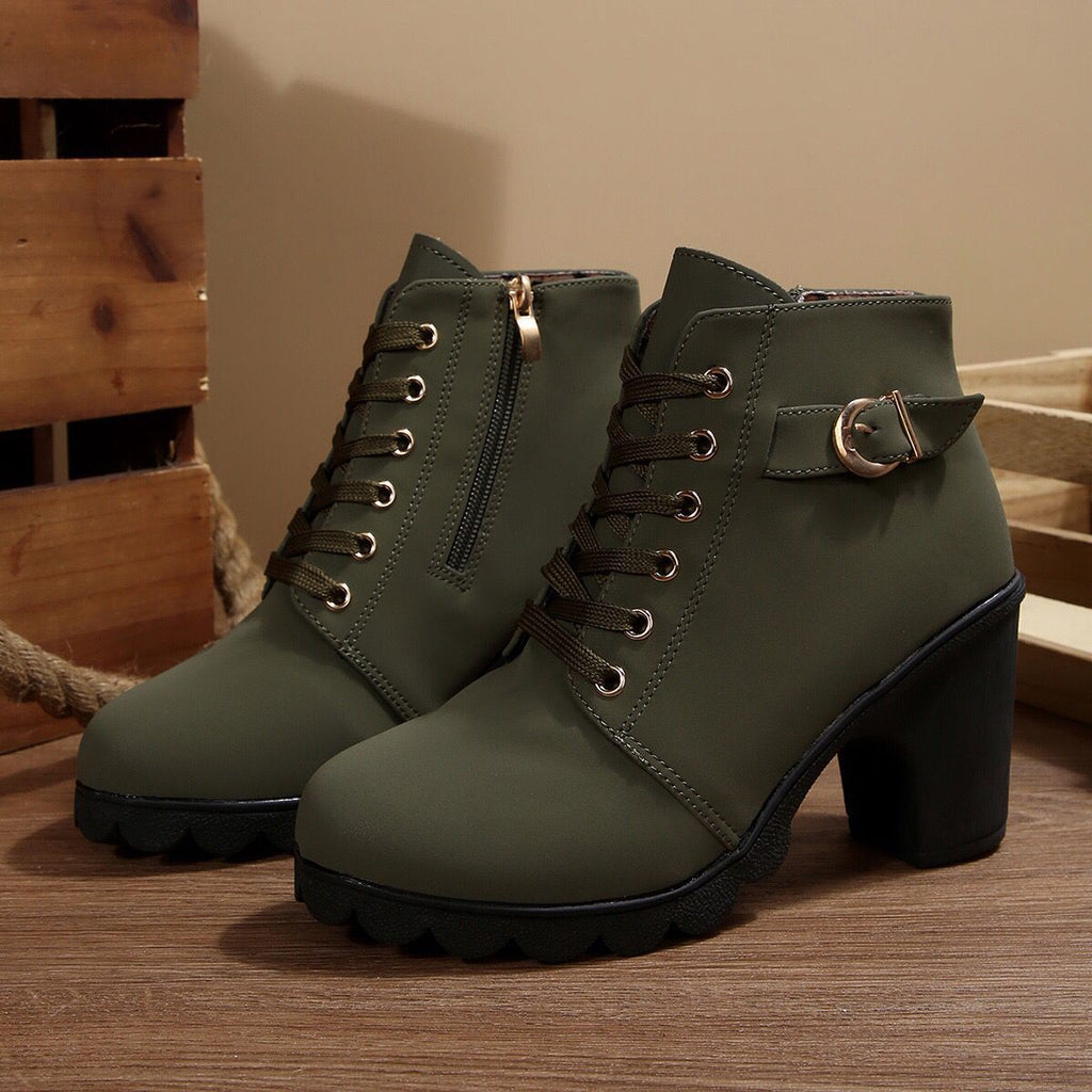 Women's Cross-Tie Chunky-Heel Ankle Boots | Block Heel Lace-Up Booties