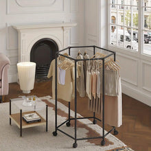 Load image into Gallery viewer, 360° Rotating Freestanding Clothing Rack – Hexagonal Carbon Steel Organizer with Wheels