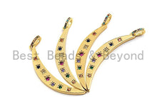 Load image into Gallery viewer, CZ Colorful Micro Pave Flat Crescent Moon Gold Pendant, Moon Shaped Pave Pendant, Gold plated, 7x49mm, Sku#F874
