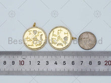 Load image into Gallery viewer, CZ Micro Pave Word Heart Moon on Round Coin Pendant/Charm, 18K Gold Filled Medallion Charm,Necklace Bracelet Pendant Charm,29x31mm,Sku#L608