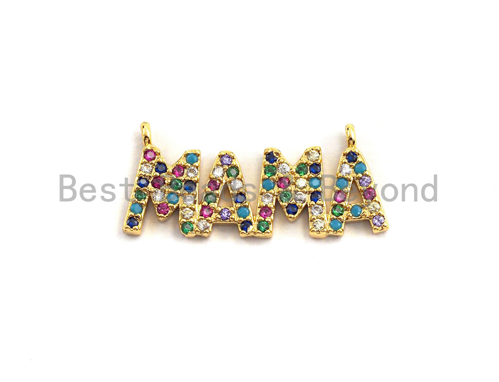 Colorful Cz Micro Pave MAMA Letter Connector/Link, Cz Pave Bracelet Necklace Connector in Gold Finish,12x28mm,sku#M276C