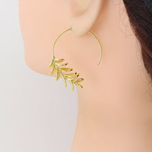 Load image into Gallery viewer, Gold Silver Wheart flower Leaf Shape Hoop Earrings, Sku#L740