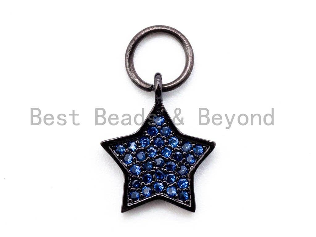 CZ Micro Pave 13x11mm Star Pendant/Charm, Cubic Zirconia Pendant/Charm, Green Black Red Blue Star Jewelry Findings, 1pc/2pcs, sku#F218/BY017