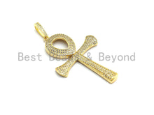 Load image into Gallery viewer, CZ Micro Pave Ankh Cross Pendant,Cubic Zirconia Paved Charm, Necklace Bracelet Charm Pendant, 33x52mm,sku#F695