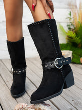 Load image into Gallery viewer, Women's Pointed-Toe Mid-Calf Boots with Belt Buckle - Suede Fashion Boots