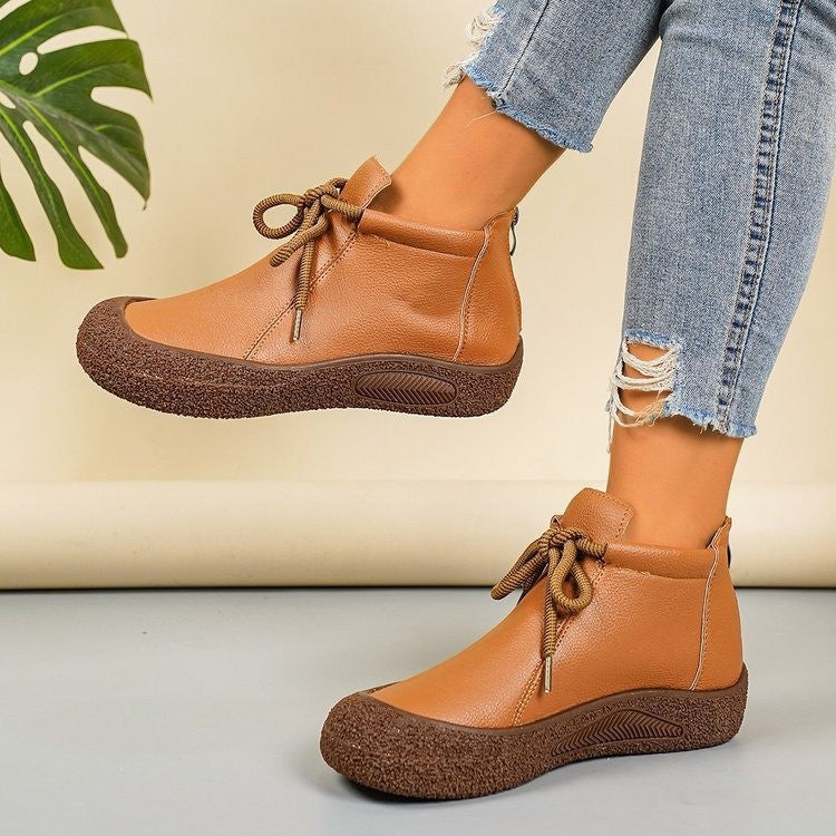 Women's Retro Lace-Up Soft Leather Casual Shoes - Plus Size Available