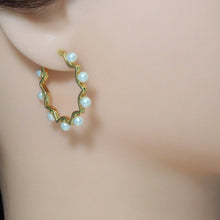 Load image into Gallery viewer, CZ Pearl Hoop Stud Earrings, Sku#LD382