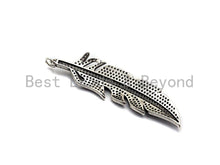 Load image into Gallery viewer, CZ Micro Pave Feather Pendant, Antique Silver Tone, Clear Cubic Zirconia Big Pave Feather Charm Pendant, 14x58mm,sku#F1011