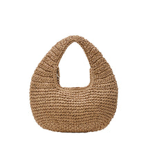 Load image into Gallery viewer, Straw Beach Tote Bag - Crescent Shape Summer Handbag for Women