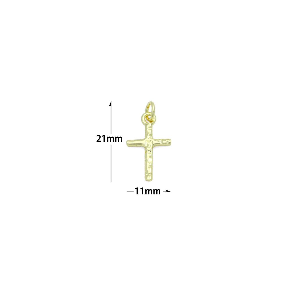 Hammered Gold Cross Charm Pendant,Sku#LX857