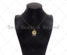 Load image into Gallery viewer, CZ Micro Pave Evil Eye with Dainty Triangle On Round Coin Shape Pendan,18K Gold Medallion Charm, Necklace Bracelet Charm, 30x20mm,Sku#L563