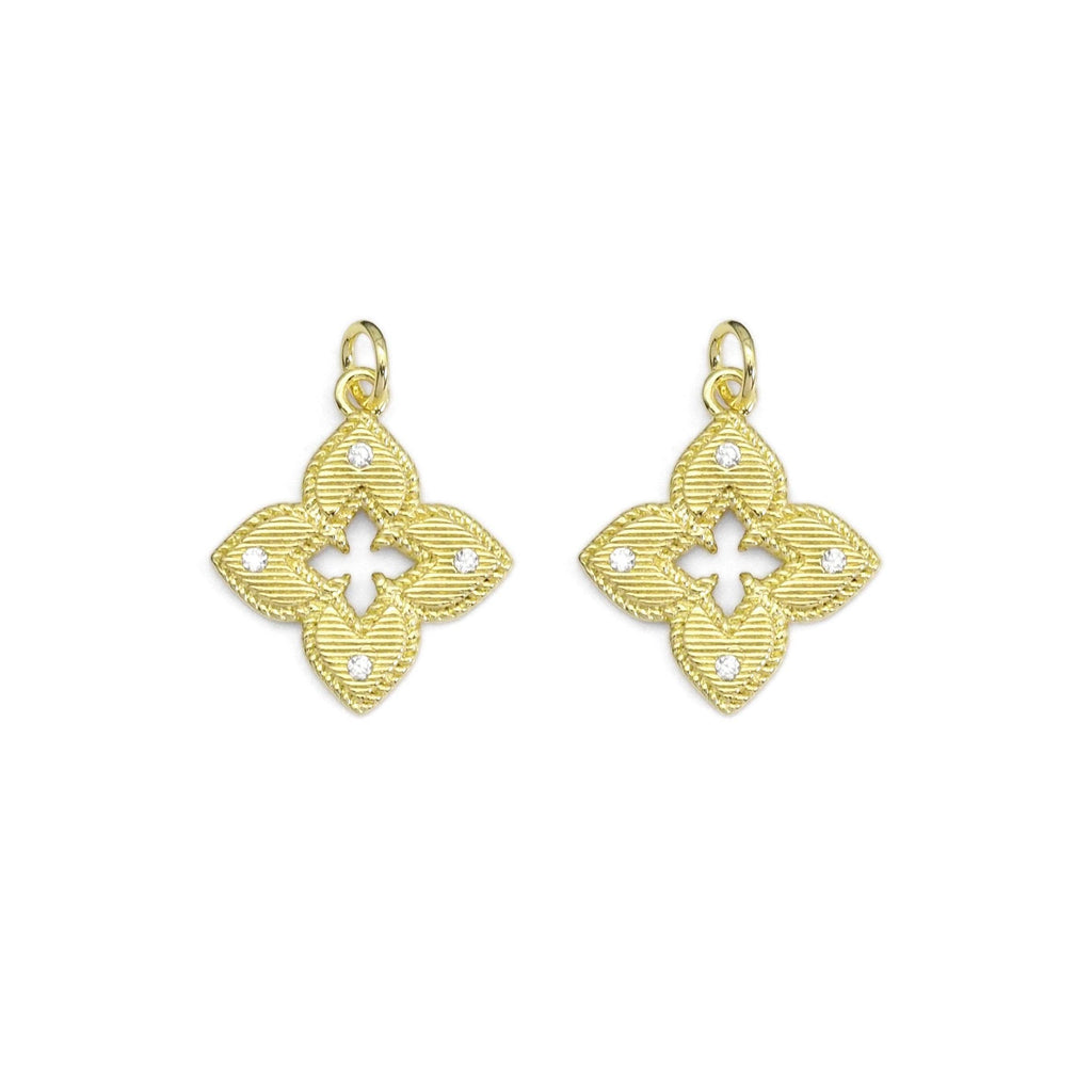 Clear CZ Gold Quatrefoil Flower Charm, Sku#LX366