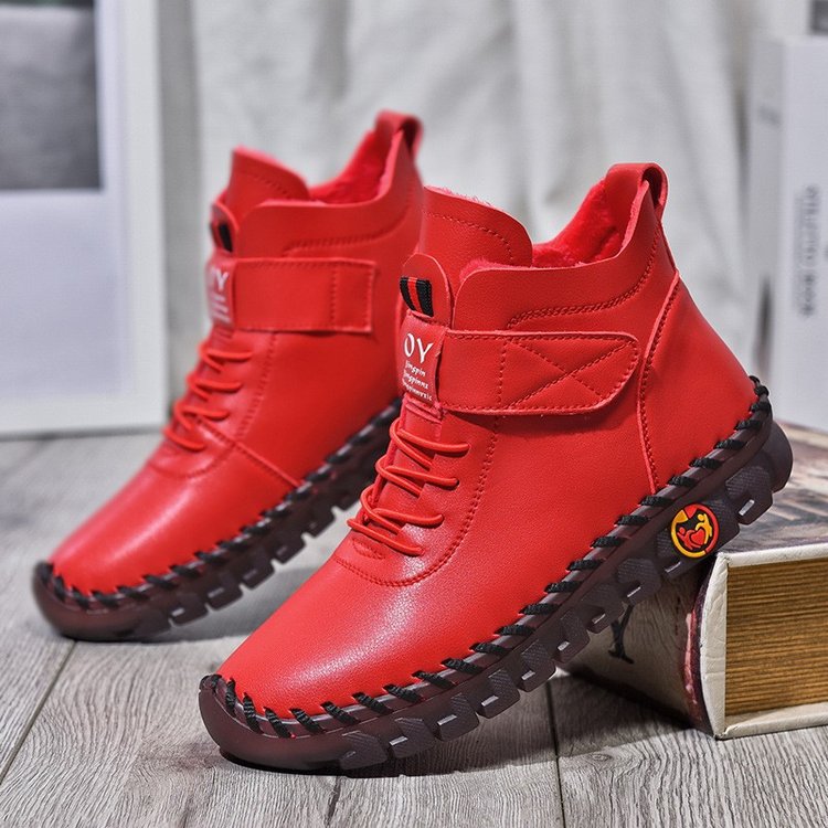 Women's High-Top Velcro Cotton Boots – Casual Flat Heel Ankle Boots