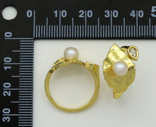 Load image into Gallery viewer, CZ Leaf with Pearl Adjustable Ring, Sku#LD262