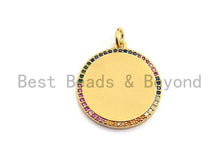 Load image into Gallery viewer, Colorful CZ Micro Pave Round Gold Coin Pendant, Coin Shaped Pave Pendant, Gold plated,21x23mm, Sku#F870