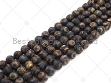 Load image into Gallery viewer, Natural Tibetan Black Agate with Evil Eye Beads, Dzi Eye Agate Beads, 10mm/12mm Tibetan Round Smooth Agate,15.5" Full Strand, Sku#U1108