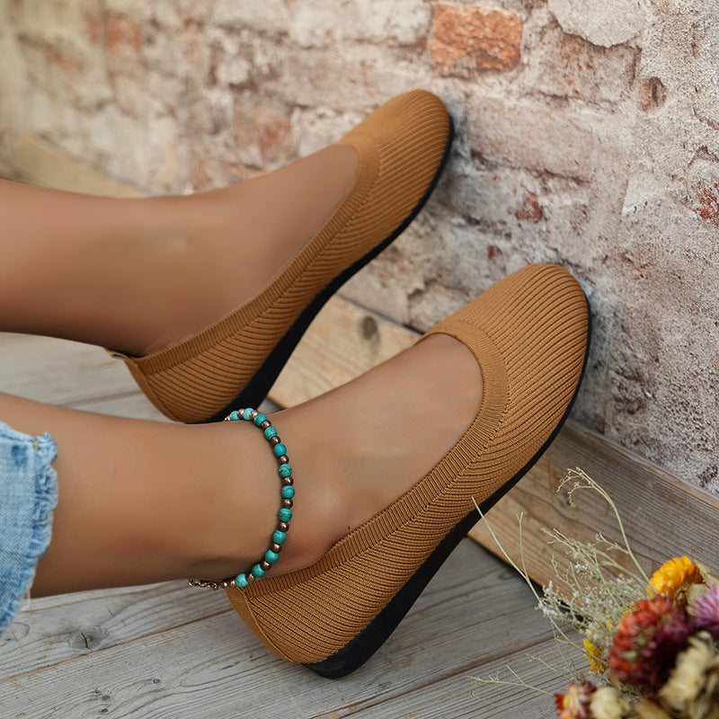Women's Round Toe Flats | Breathable Knit Mesh Slip-On Shoes | Lightweight Comfort Flats