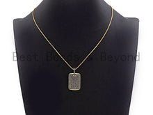 Load image into Gallery viewer, Cobalt Blue CZ Micro Pave Rectangle Tag Pendant/Charm, Cubic Zirconia Pendant, Pave Dog Tag, 18x27mm, sku#X50C
