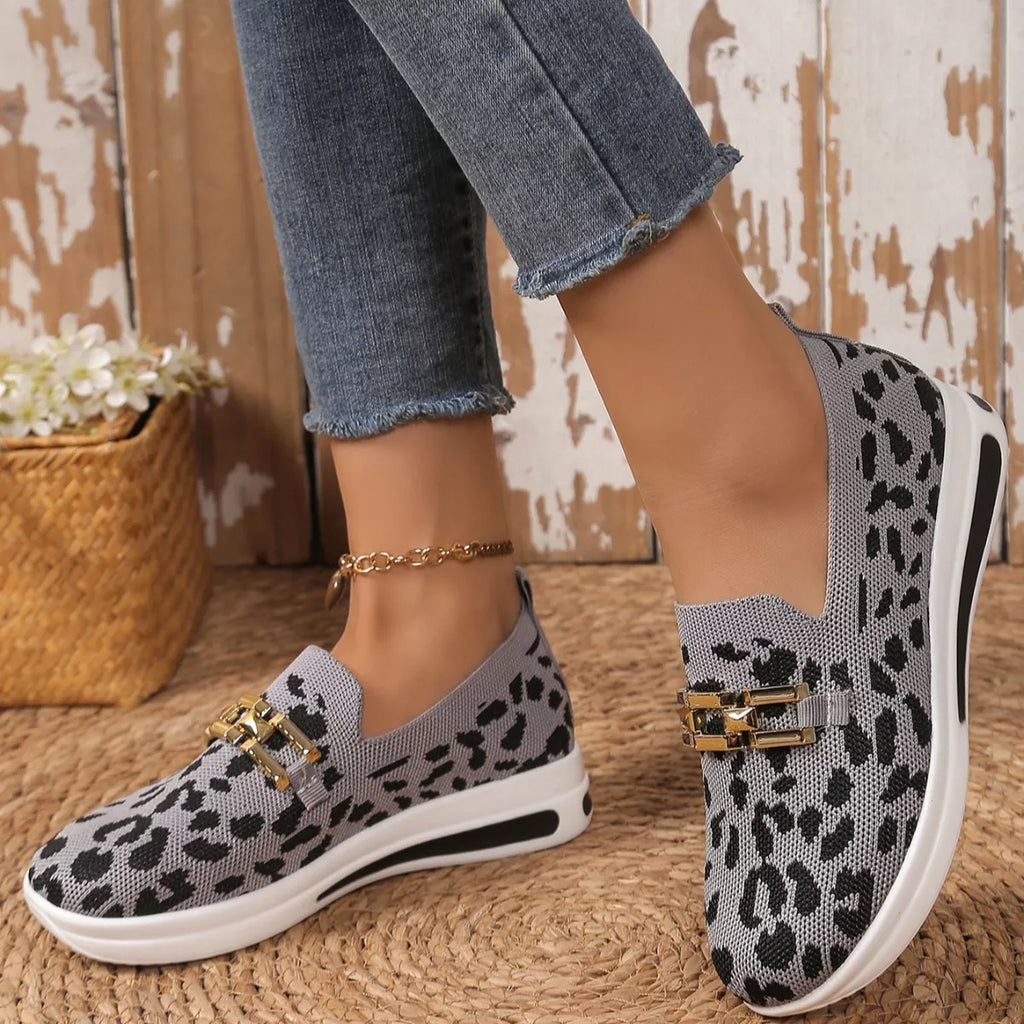 Women's Leopard Print Round Toe Slip-On Flats | Breathable Mesh Casual Shoes