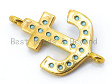 Load image into Gallery viewer, CZ Turquoise Micro Pave Anchor Connector, Blue CZ on Gold/Silver/Rose Gold/Gunmetal Bracelet Necklace Charm,14x23mm, sku#M100