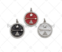 Load image into Gallery viewer, Colorful Enamel Pave Arrow Triangle Five Star On Round Coin Pendant,Silver Enamel Pendant,Pave Enamel Jewelry Findings,20x23mm,Sku#L441