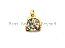 Load image into Gallery viewer, Small CZ Colorful Micro Pave Purse With Two Face Pendant, Purse Lock Shaped Pave Pendant, Gold plated, 10x11mm, Sku#F724