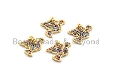 Load image into Gallery viewer, CZ Colorful Micro Pave Peace Dove Pendant, Pigeon Shaped Pave Pendant, Gold plated, 12x15mm, Sku#F832
