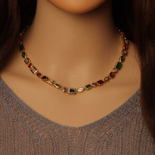 Load image into Gallery viewer, Clear Colorful Oval Square Rectangle Round CZ necklace, LD454