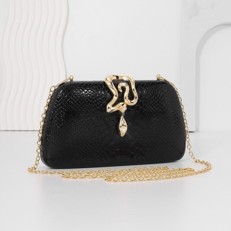 Snake-Print Evening Tote Bag - Elegant Chain Shoulder Handbag for Women