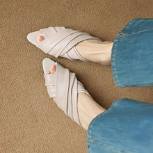Load image into Gallery viewer, Women's Ruched Lambskin Slide Sandals | Square-Toe Handmade Leather Flat Mules