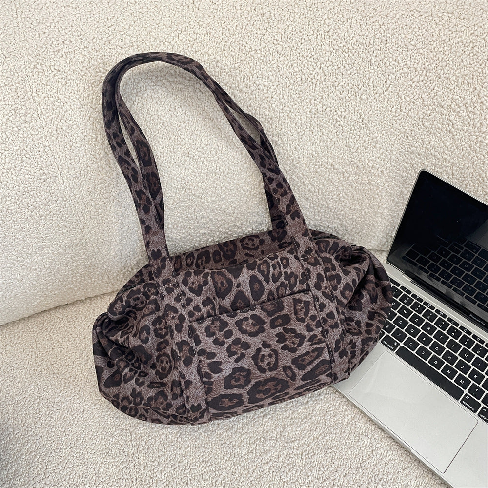 Women's Leopard Print Tote Bag - Soft Suede Shoulder Bag with Dual Straps