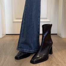 Load image into Gallery viewer, Women's Chunky Heel Vintage Dr Boots - Square Toe Ankle Boots with Back Zipper