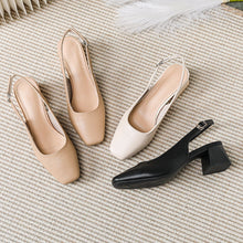 Load image into Gallery viewer, Women's Square Toe Chunky Heel Sandals | Genuine Leather Buckle Closure | Mid Heel Summer Shoes