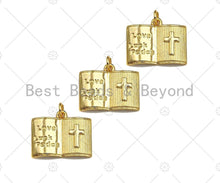 Load image into Gallery viewer, 18K Dainty Gold Love Luck Cross On Book Shape Pendant/Charm,Book Medallion Charm, Necklace Bracelet Charm Pendant,20x16mm, Sku#LK255