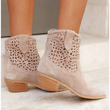 Load image into Gallery viewer, Women's Chunky Heel Ankle Boots - Pointed Toe Slip-On Boots with Cutout Design