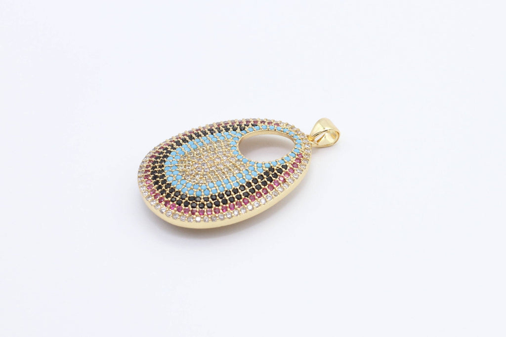 CZ Micro Pave Round Go-Go Evil Eye Pendant, Cubic Zirconia Pendant,23x37mm, sku#F8C