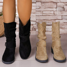 Load image into Gallery viewer, Women's Suede Chunky Heel Ankle Boots - Round Toe Cutout Design Winter Footwear