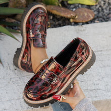 Load image into Gallery viewer, Women's Leopard Print Loafers - Chunky Heel Patent Leather Slip-On Shoes