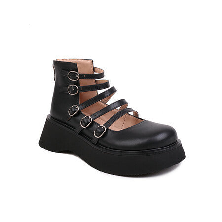 Women's Punk Style High-Top Boots with Belt Buckle & Thick Sole - Waterproof Platform Ankle Boots